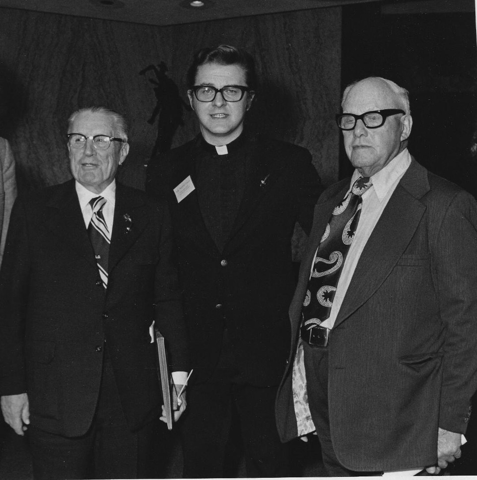 Teddy Gleason, President, ILA, Fr. McManus and George Meany, President, AFL-CIO, Bal Harbor, Fl, 1974