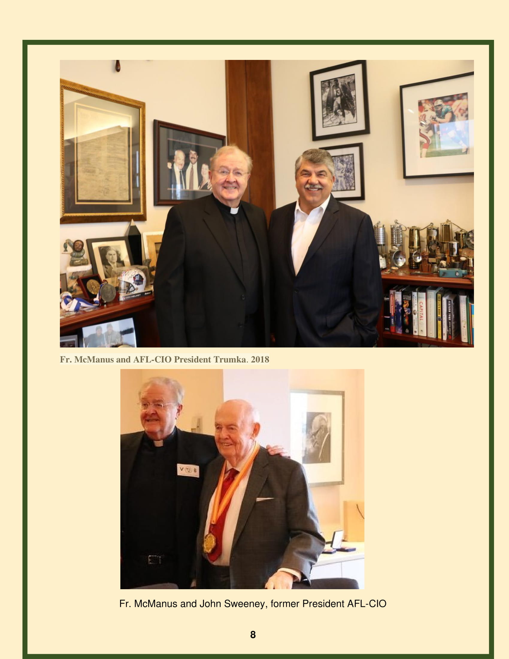 Fr. McManus and AFL-CIO President Trumka and Fr. McManus and John Sweeney