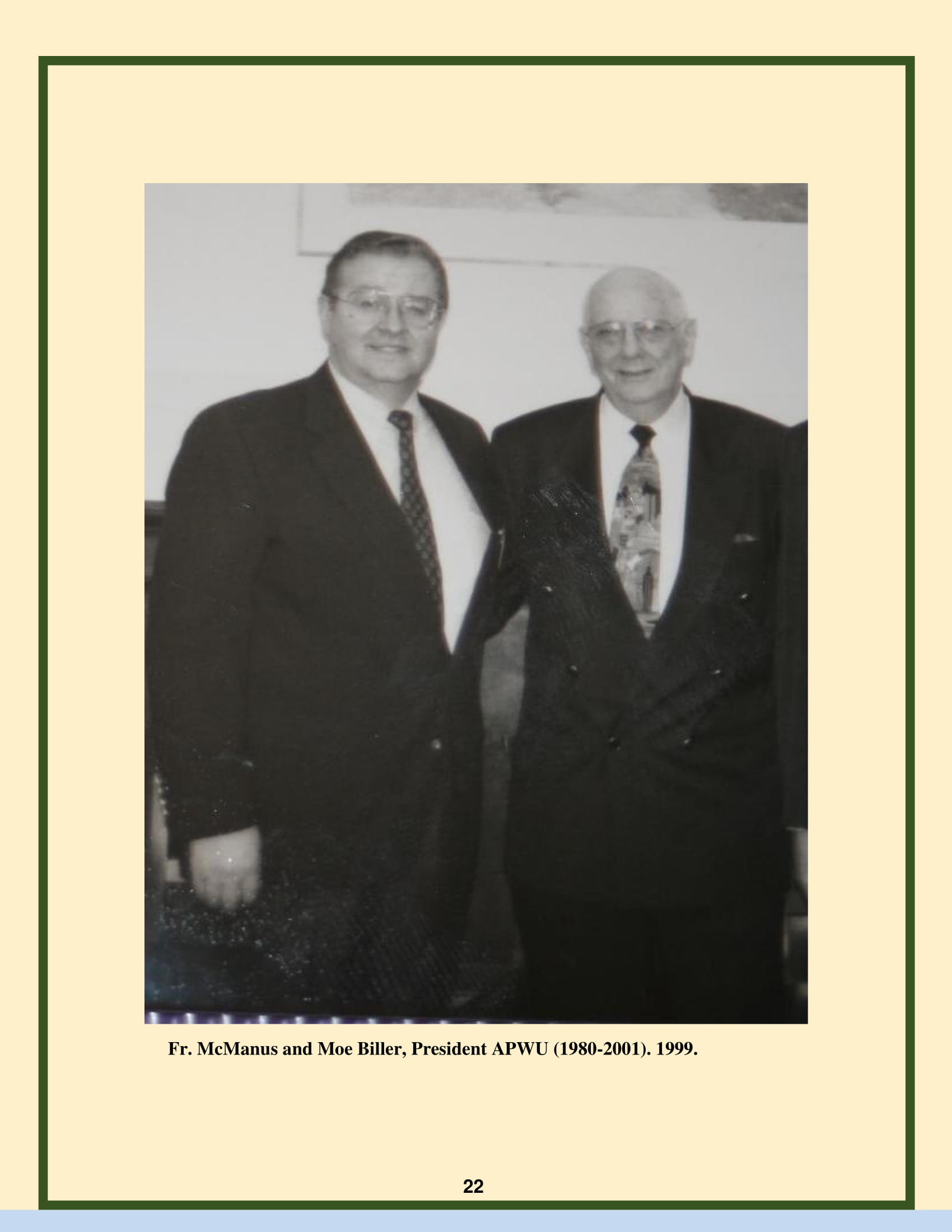 Fr. McManus and Moe Biller, President APWU (1980-2001). 1999.